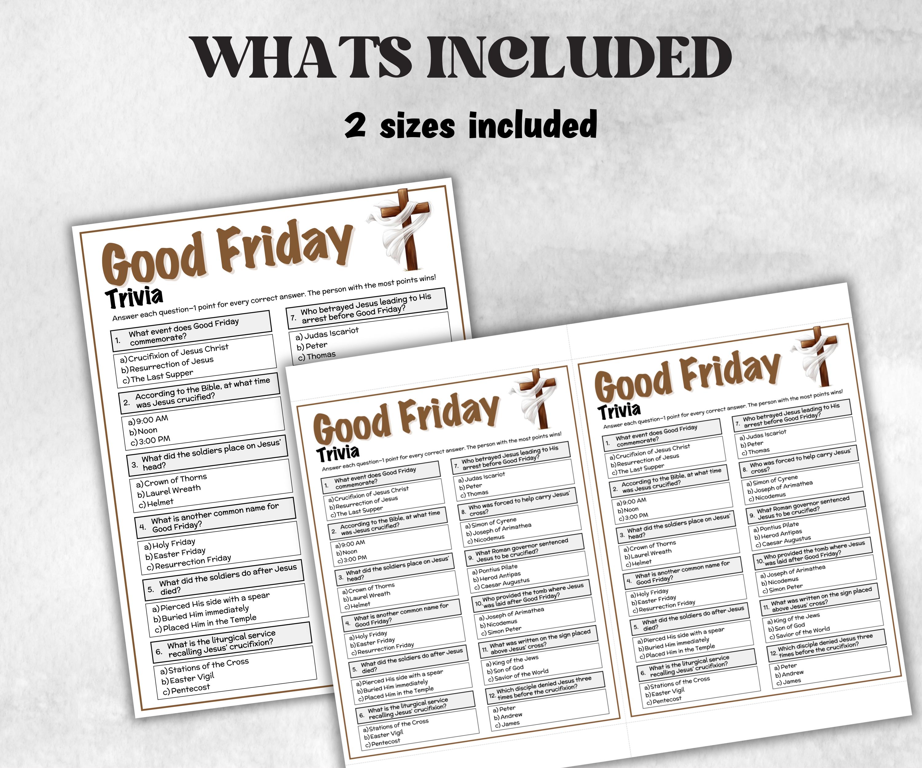 Printable Good Friday Trivia, Church Fundraiser, Adult Teen church Icebreaker game, Easter Trivia Game, Holy Week Game, Lent Trivia-Office Supplies -TheHustlingCatLady-Party Games