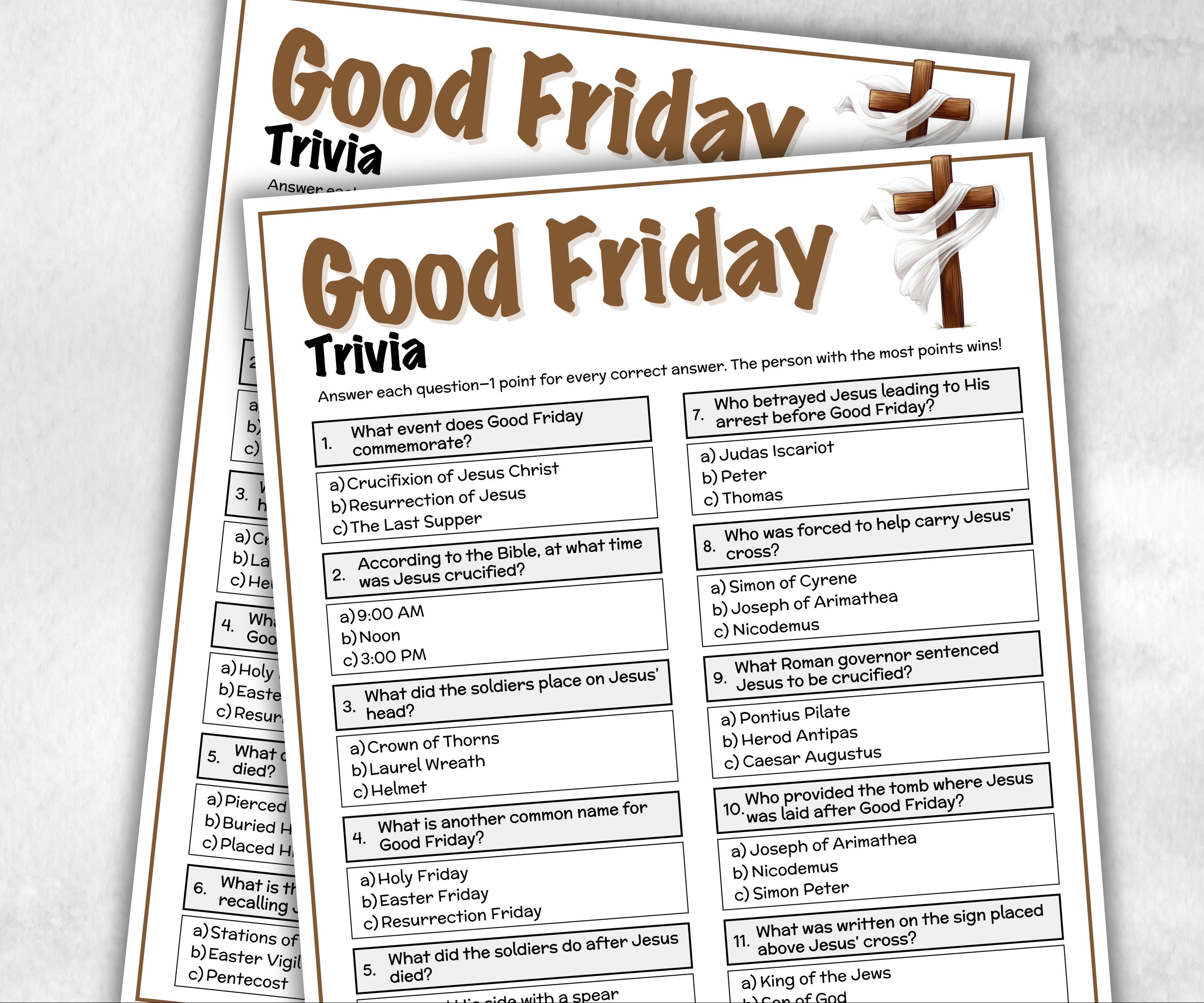 Printable Good Friday Trivia, Church Fundraiser, Adult Teen church Icebreaker game, Easter Trivia Game, Holy Week Game, Lent Trivia-Office Supplies -TheHustlingCatLady-Party Games