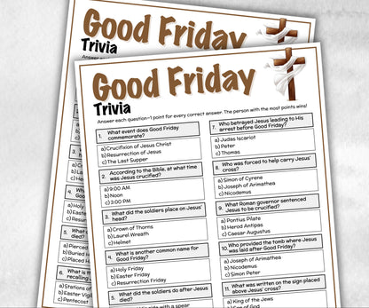 Printable Good Friday Trivia, Church Fundraiser, Adult Teen church Icebreaker game, Easter Trivia Game, Holy Week Game, Lent Trivia-Office Supplies -TheHustlingCatLady-Party Games