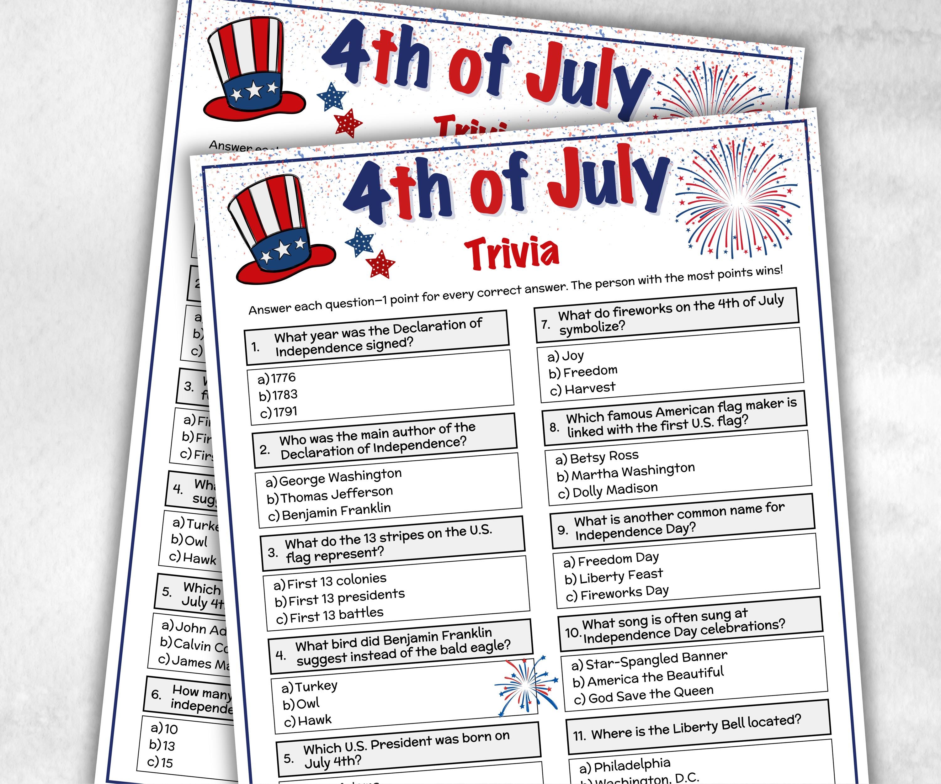 4th of july trivia, patriotic trivia, Fourth Of July Game, american army quiz, Family Reunion, 4Th Of July Activity, army soldier military-Holidays -TheHustlingCatLady-Party Games