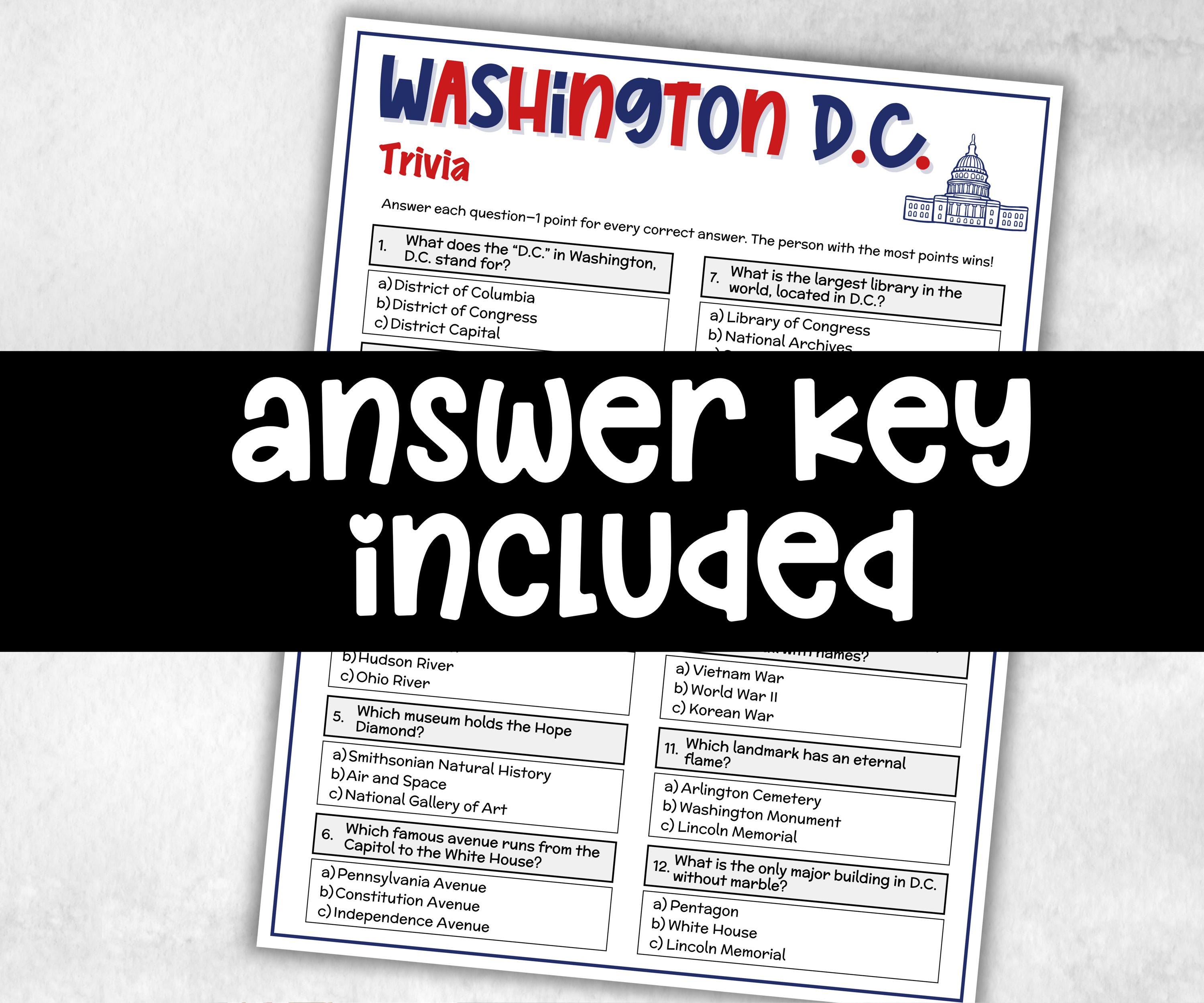 Washington DC trivia, Road trip game, USA roadtrip, 50 states, USA capital, dinner party ideas, kids, teen adult senior activity, vacation-Holidays -TheHustlingCatLady-Party Games
