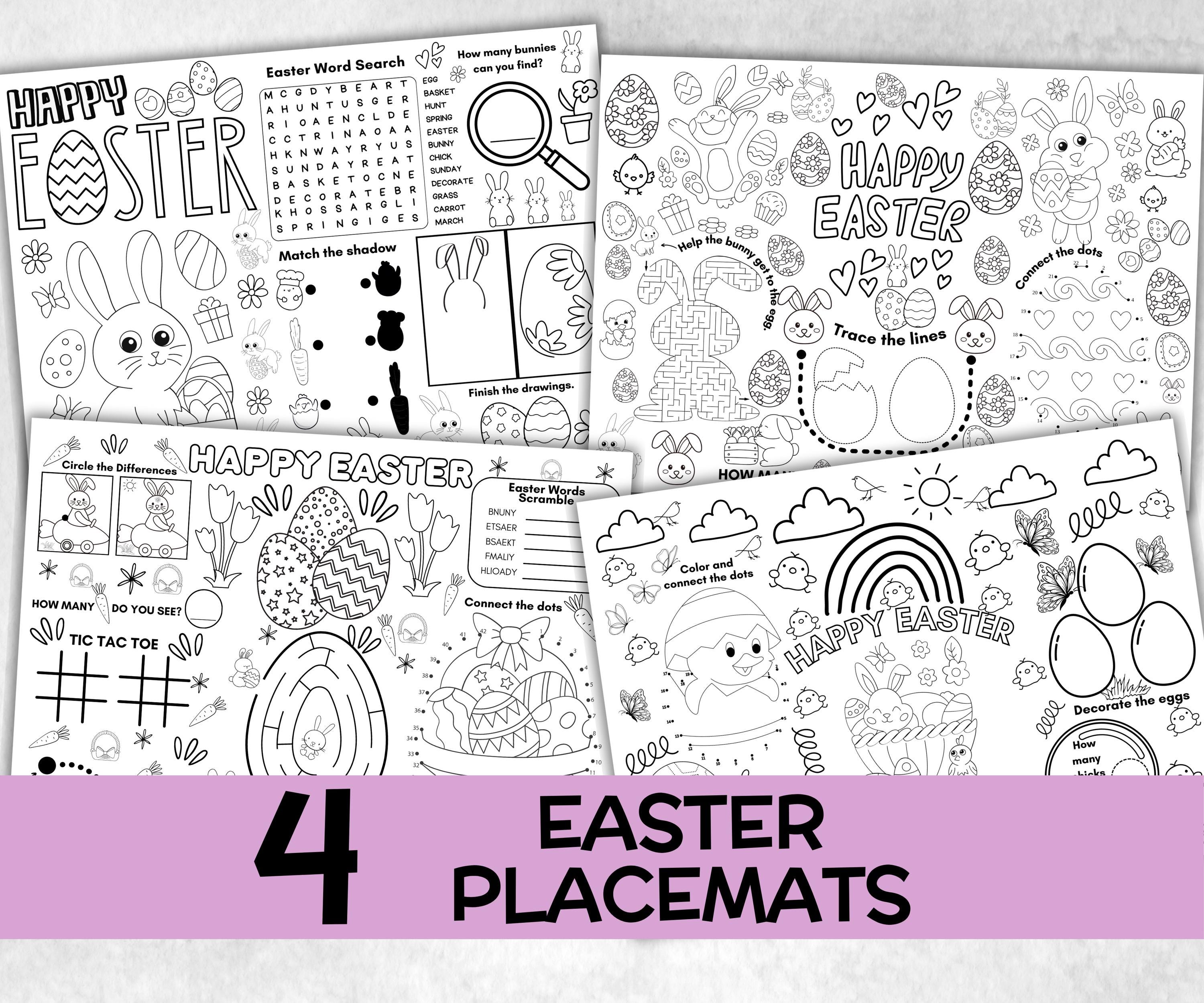 Easter Placemat, Activity Placemat, Easter Coloring Page, Kids Easter party, Christian Easter, Easter Worksheet, Table Decor, activity page-Holidays -TheHustlingCatLady-Party Games