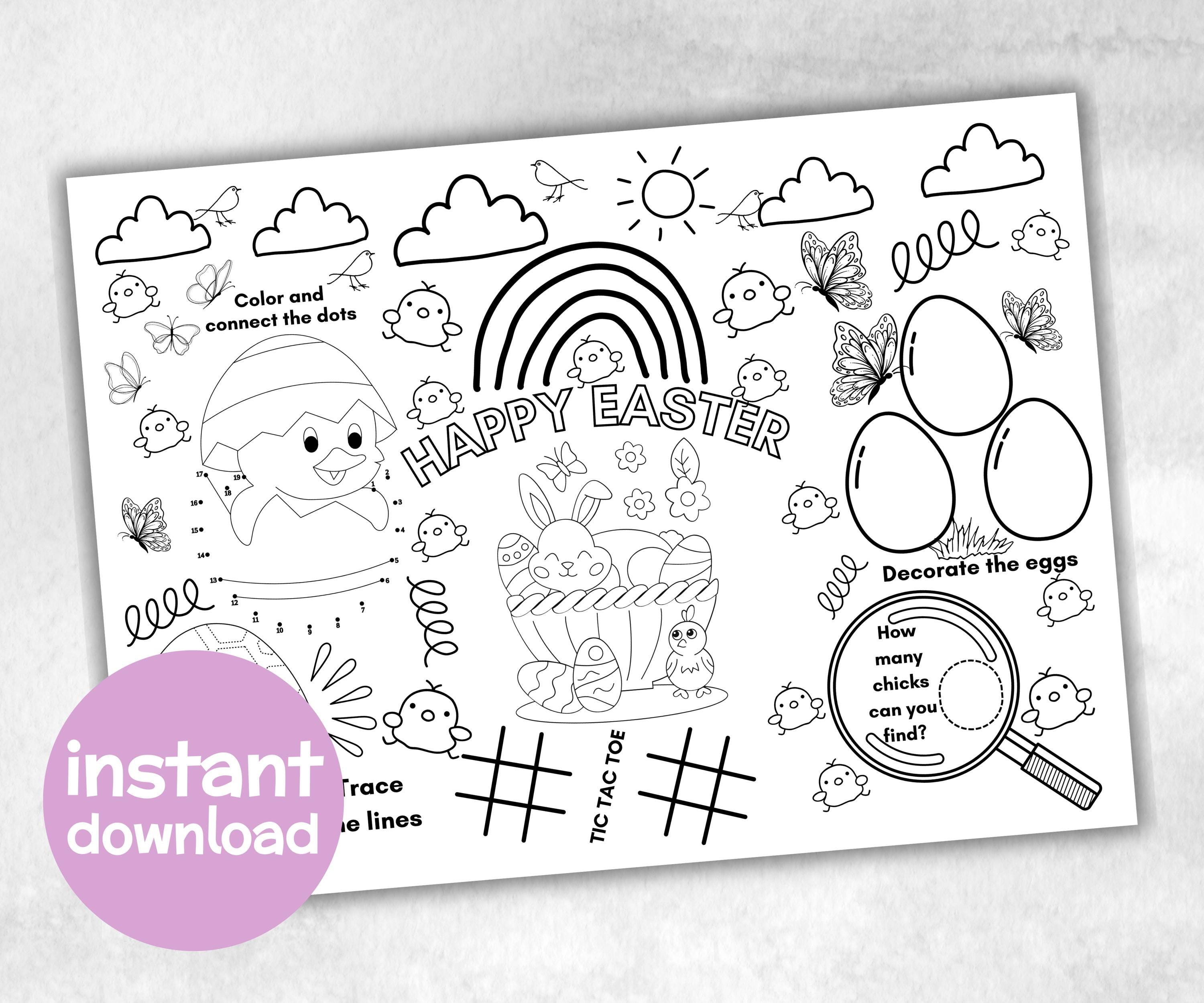Easter Placemat, Activity Placemat, Easter Coloring Page, Kids Easter party, Christian Easter, Easter Worksheet, Table Decor, activity page-Holidays -TheHustlingCatLady-Party Games