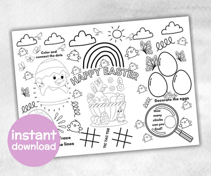 Easter Placemat, Activity Placemat, Easter Coloring Page, Kids Easter party, Christian Easter, Easter Worksheet, Table Decor, activity page-Holidays -TheHustlingCatLady-Party Games