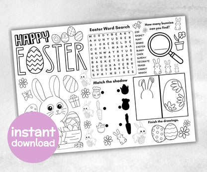 Easter Placemat, Activity Placemat, Easter Coloring Page, Kids Easter party, Christian Easter, Easter Worksheet, Table Decor, activity page-Holidays -TheHustlingCatLady-Party Games
