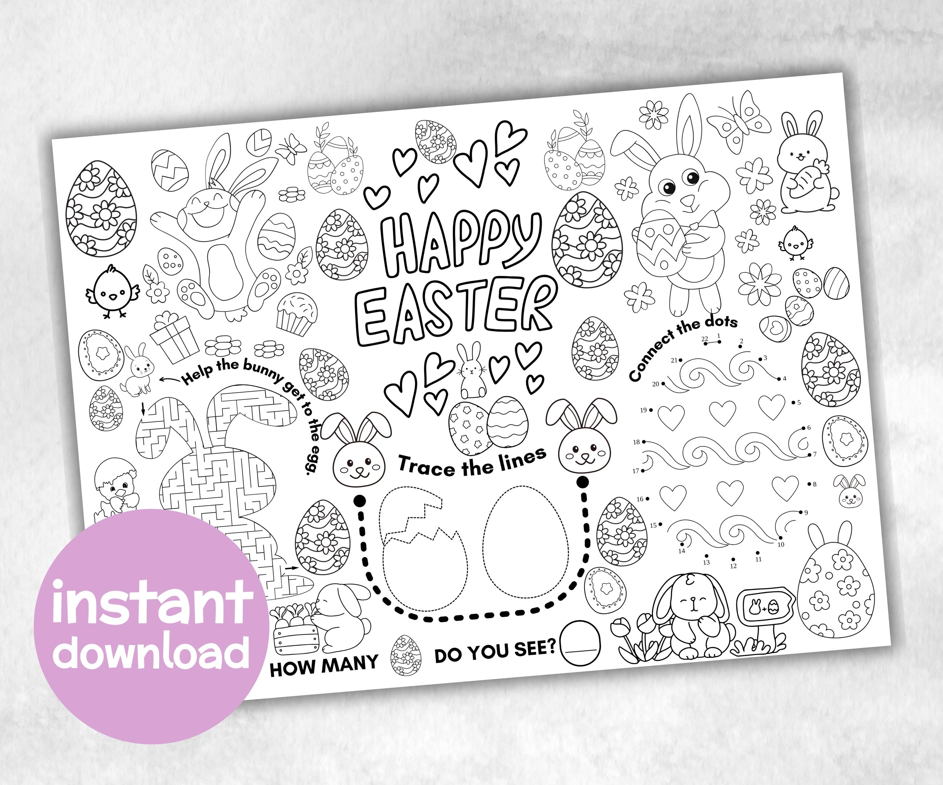 Easter Placemat, Activity Placemat, Easter Coloring Page, Kids Easter party, Christian Easter, Easter Worksheet, Table Decor, activity page-Holidays -TheHustlingCatLady-Party Games