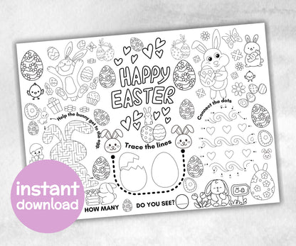 Easter Placemat, Activity Placemat, Easter Coloring Page, Kids Easter party, Christian Easter, Easter Worksheet, Table Decor, activity page-Holidays -TheHustlingCatLady-Party Games