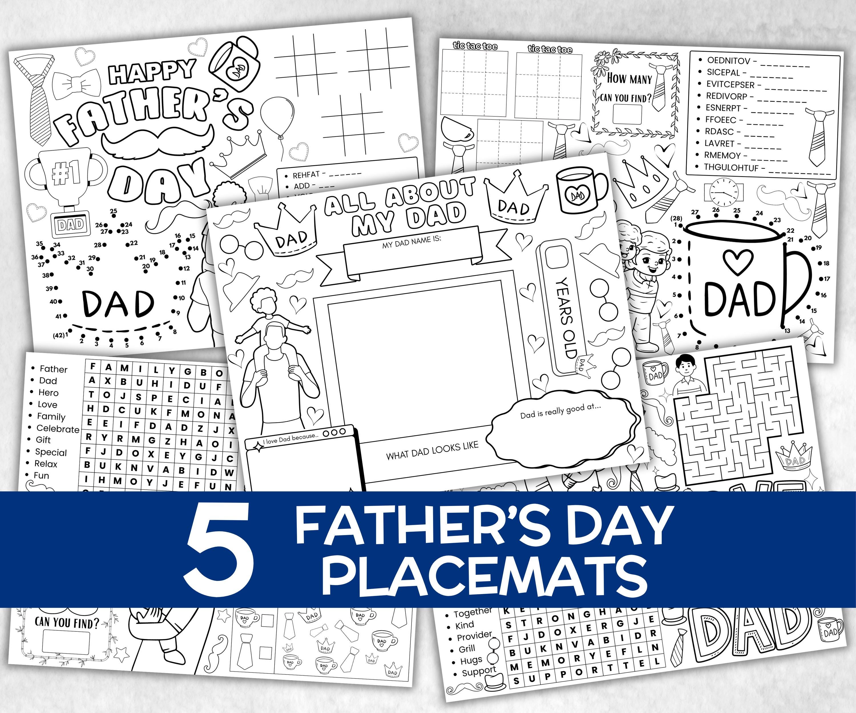 Father's Day printable Placemat, Fathers Day Activity, Coloring All About My Dad, Fathers Day Games, Fathers Day Crafts, Dad Gift From Kid-Holidays -TheHustlingCatLady-Party Games