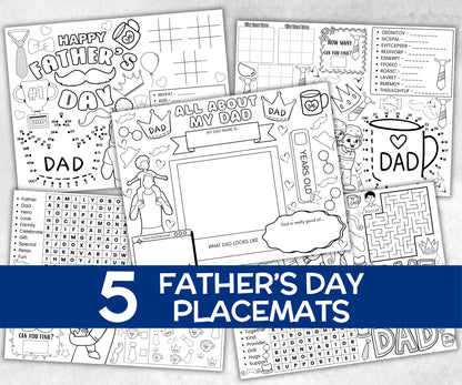 Father's Day printable Placemat, Fathers Day Activity, Coloring All About My Dad, Fathers Day Games, Fathers Day Crafts, Dad Gift From Kid-Holidays -TheHustlingCatLady-Party Games