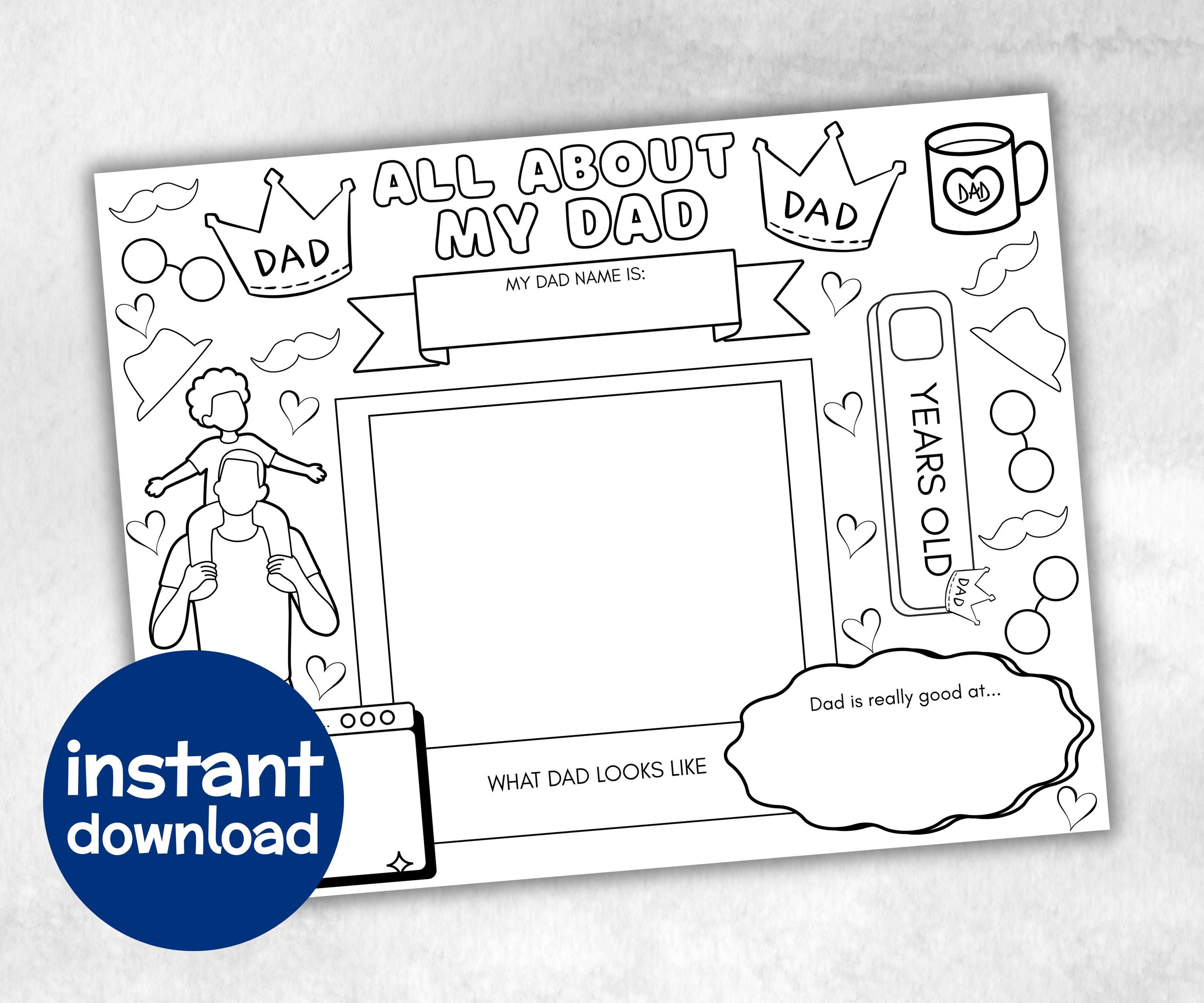 Father's Day printable Placemat, Fathers Day Activity, Coloring All About My Dad, Fathers Day Games, Fathers Day Crafts, Dad Gift From Kid-Holidays -TheHustlingCatLady-Party Games