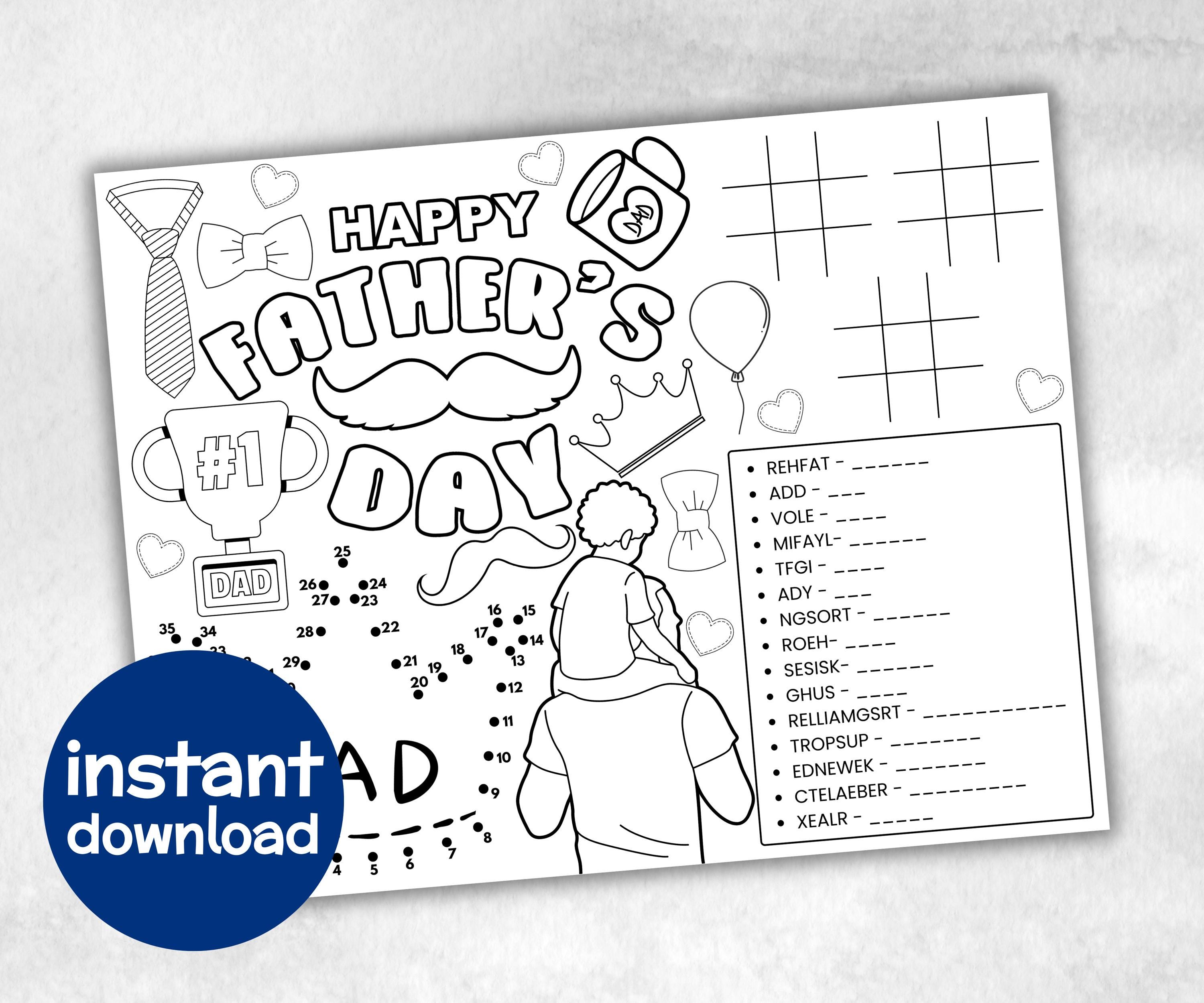 Father's Day printable Placemat, Fathers Day Activity, Coloring All About My Dad, Fathers Day Games, Fathers Day Crafts, Dad Gift From Kid-Holidays -TheHustlingCatLady-Party Games