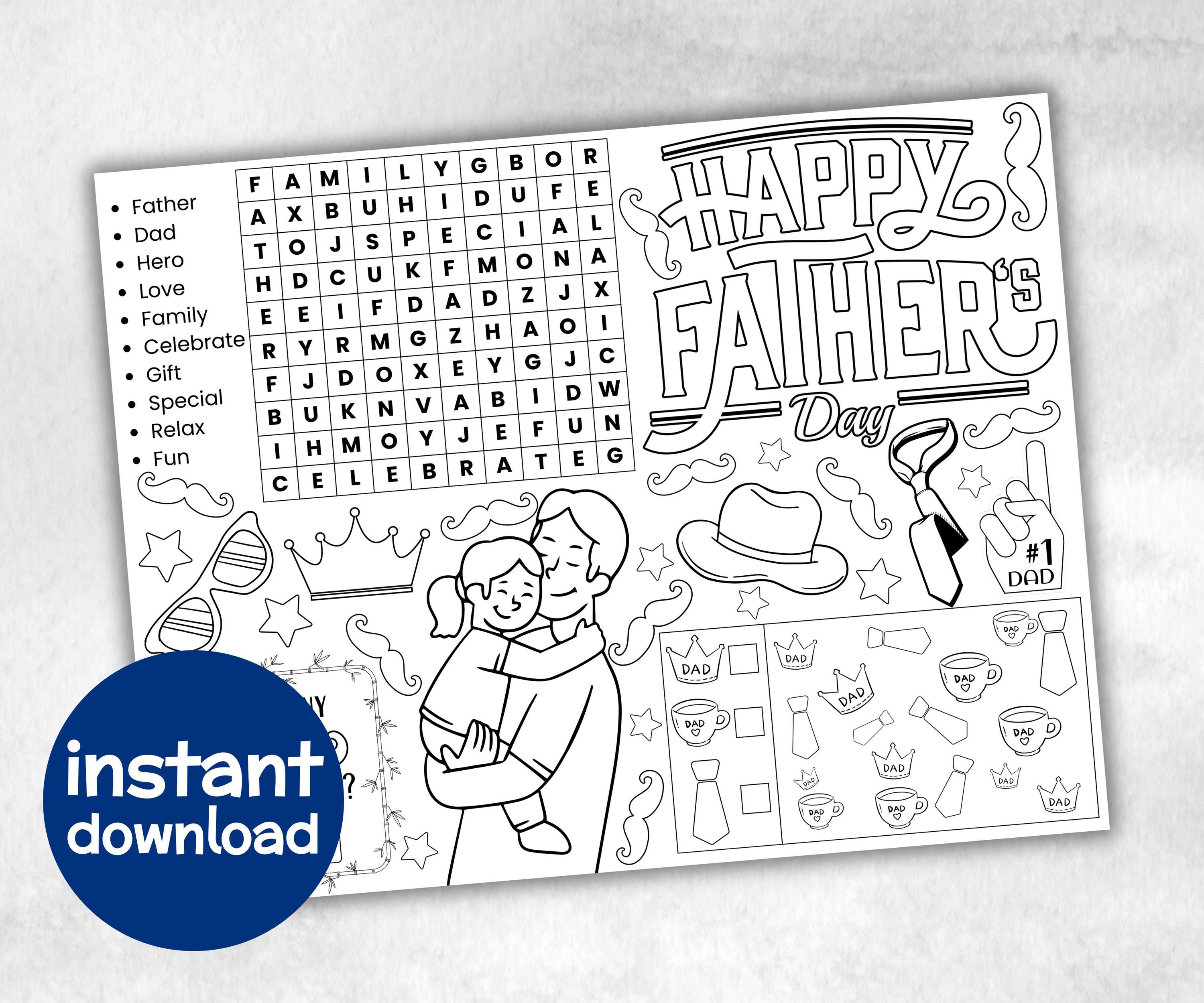 Father's Day printable Placemat, Fathers Day Activity, Coloring All About My Dad, Fathers Day Games, Fathers Day Crafts, Dad Gift From Kid-Holidays -TheHustlingCatLady-Party Games