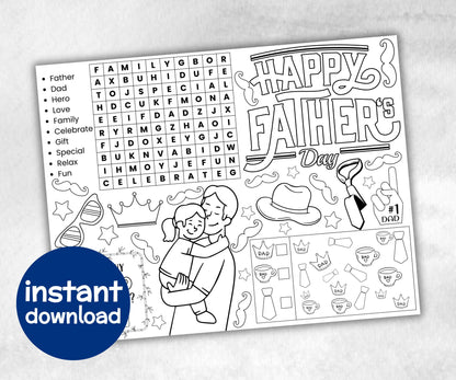Father's Day printable Placemat, Fathers Day Activity, Coloring All About My Dad, Fathers Day Games, Fathers Day Crafts, Dad Gift From Kid-Holidays -TheHustlingCatLady-Party Games