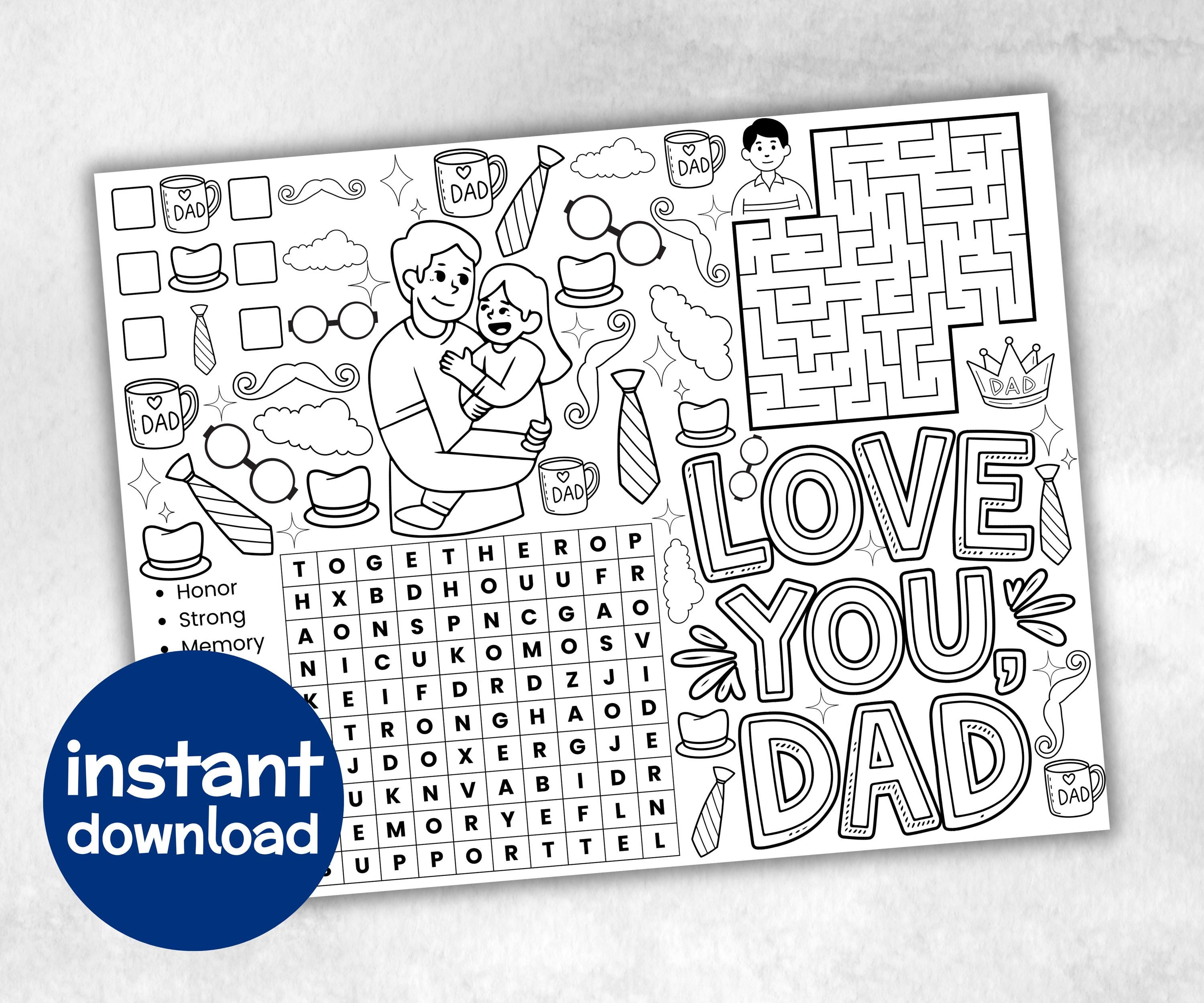 Father's Day printable Placemat, Fathers Day Activity, Coloring All About My Dad, Fathers Day Games, Fathers Day Crafts, Dad Gift From Kid-Holidays -TheHustlingCatLady-Party Games