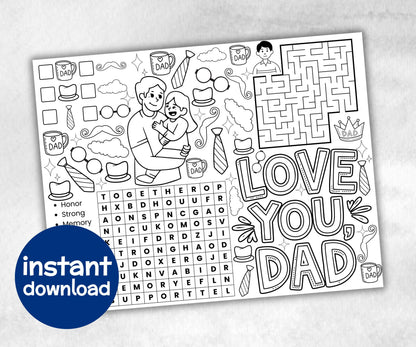 Father's Day printable Placemat, Fathers Day Activity, Coloring All About My Dad, Fathers Day Games, Fathers Day Crafts, Dad Gift From Kid-Holidays -TheHustlingCatLady-Party Games