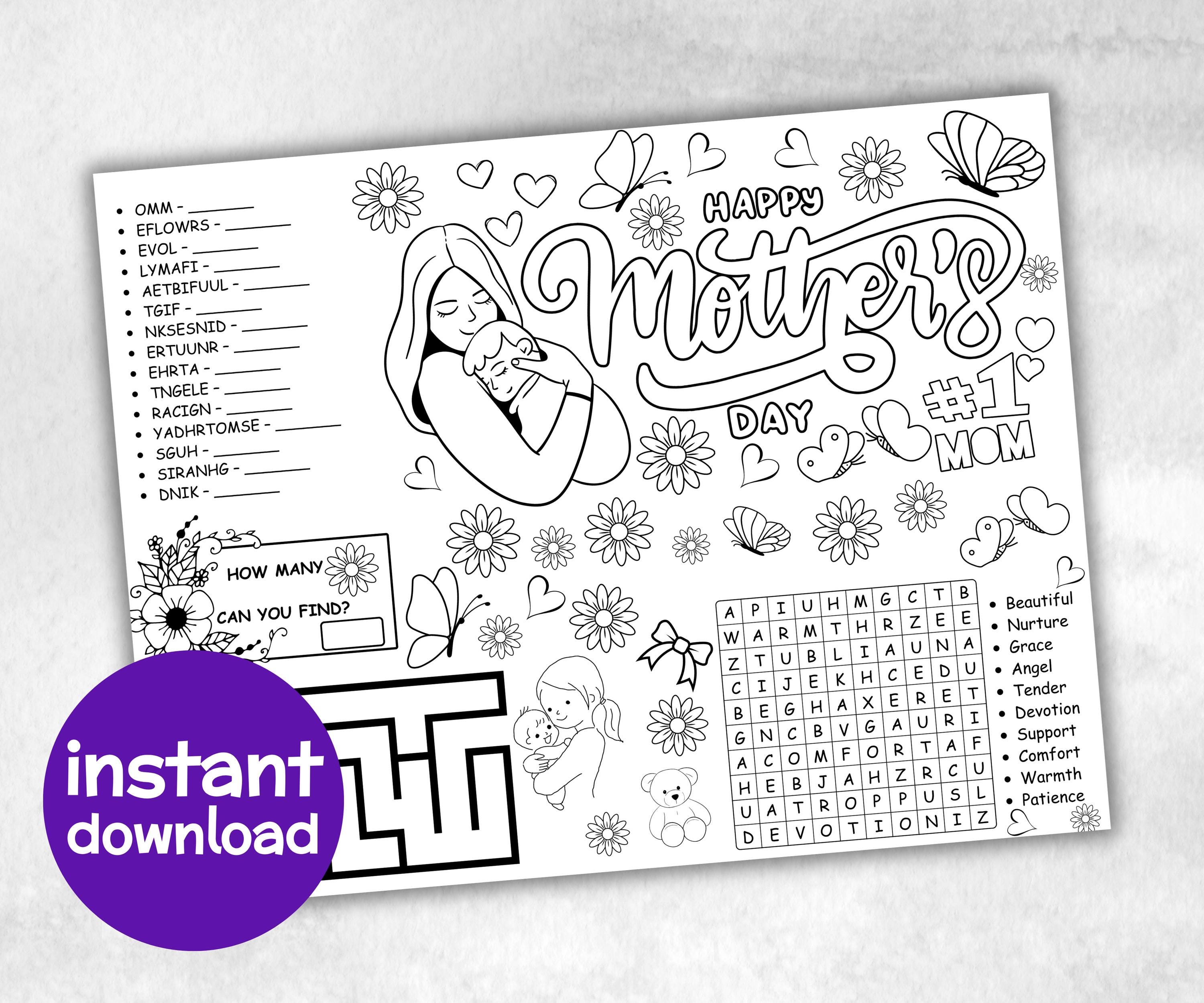 Mothers Day Placemat, Activity Placemat, Coloring Placemat, Gifts For Mom, All About My Mom, Activity Sheet, Mothers Day Craft, keepsake-Holidays -TheHustlingCatLady-Party Games