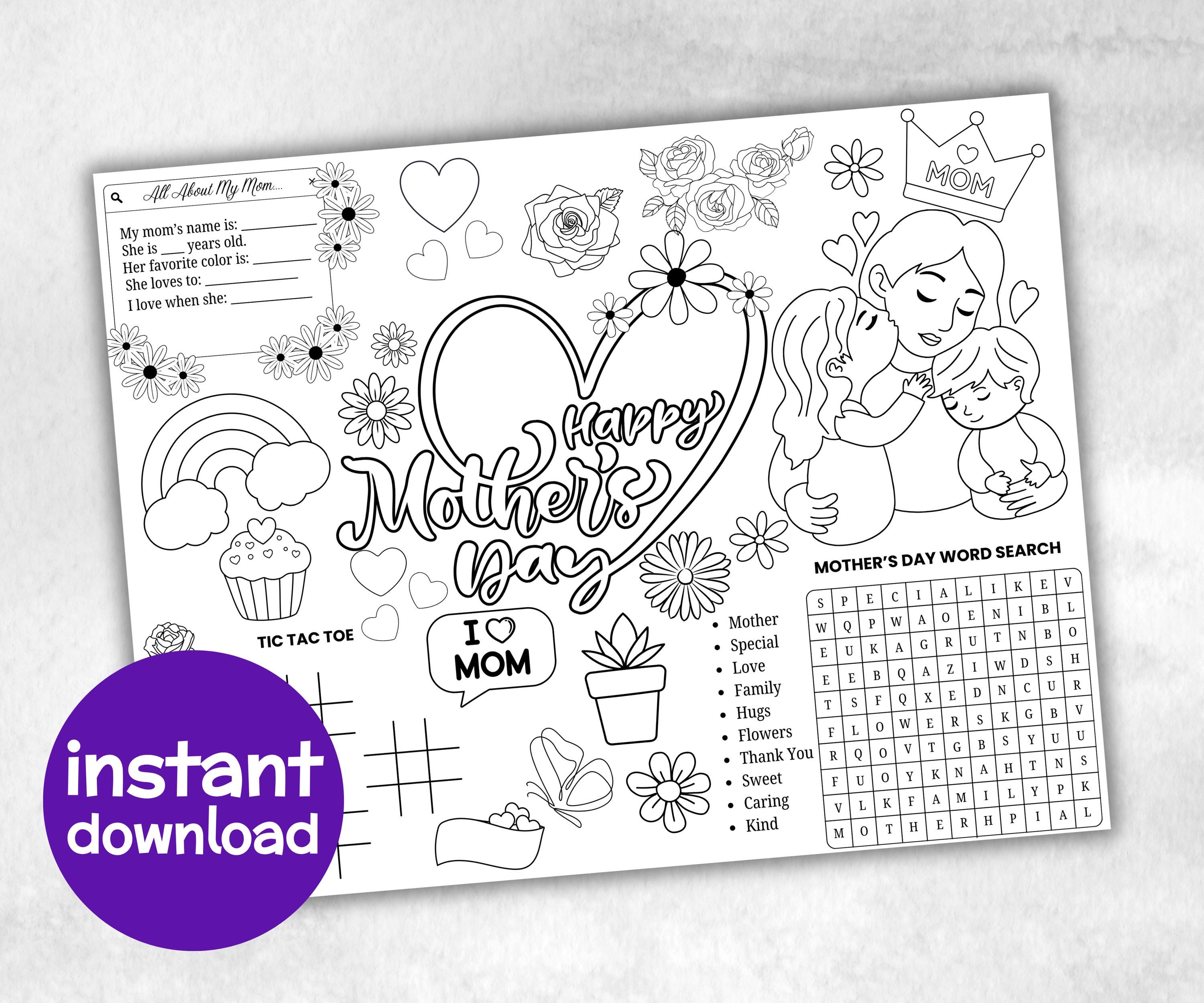 Mothers Day Placemat, Activity Placemat, Coloring Placemat, Gifts For Mom, All About My Mom, Activity Sheet, Mothers Day Craft, keepsake-Holidays -TheHustlingCatLady-Party Games