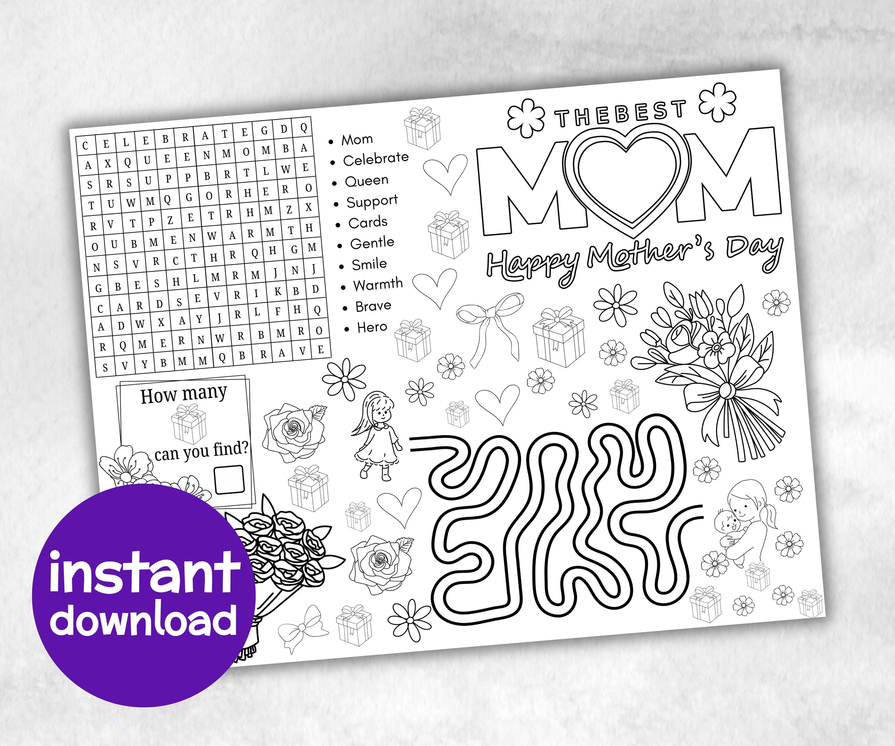 Mothers Day Placemat, Activity Placemat, Coloring Placemat, Gifts For Mom, All About My Mom, Activity Sheet, Mothers Day Craft, keepsake-Holidays -TheHustlingCatLady-Party Games