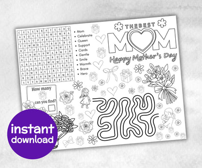 Mothers Day Placemat, Activity Placemat, Coloring Placemat, Gifts For Mom, All About My Mom, Activity Sheet, Mothers Day Craft, keepsake-Holidays -TheHustlingCatLady-Party Games