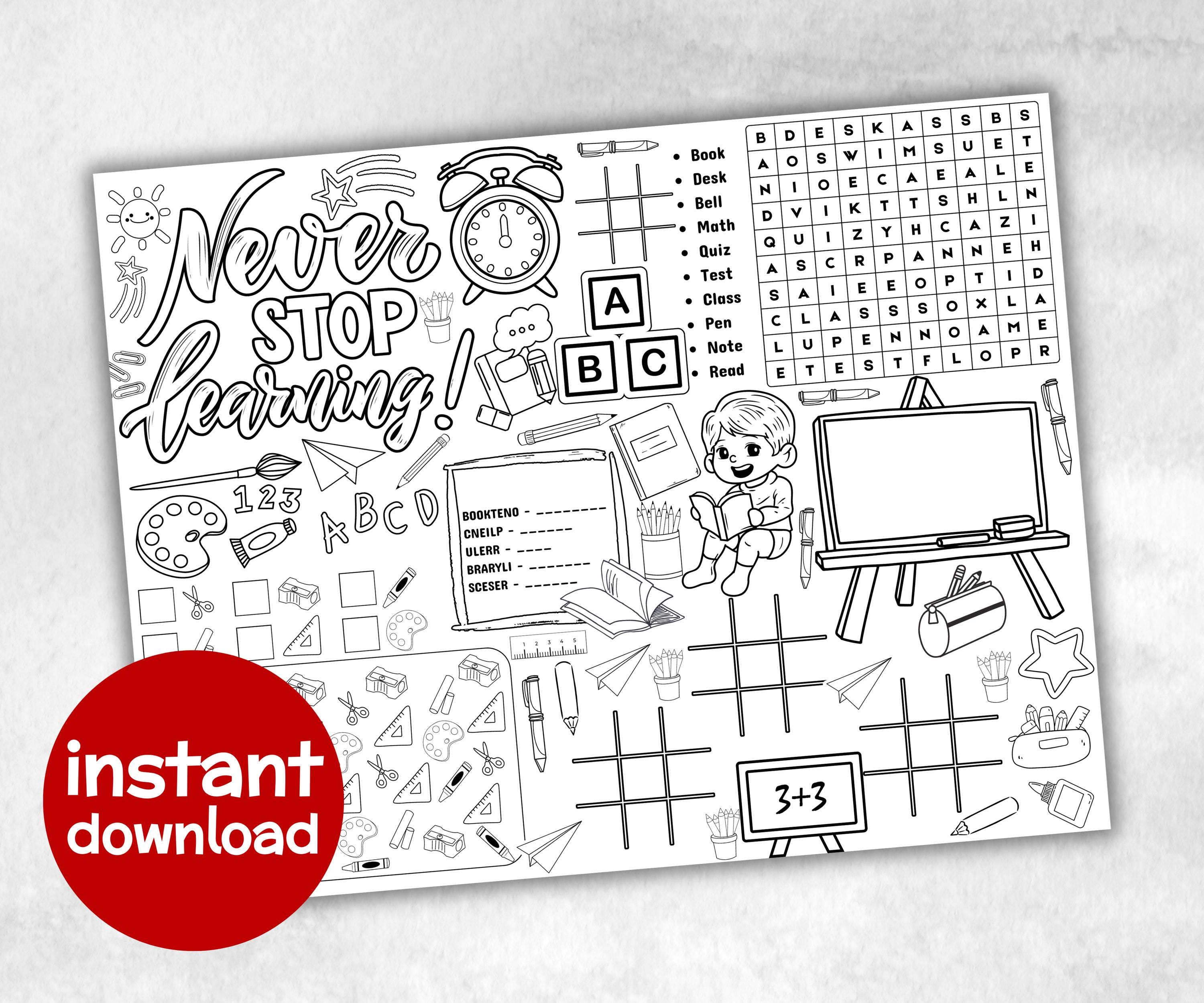 Back to school Placemat, First Day Of School, Classroom Activity, Coloring Placemats, Teacher Resources, Homeschool Activity, Learning sheet-Holidays -TheHustlingCatLady-Party Games