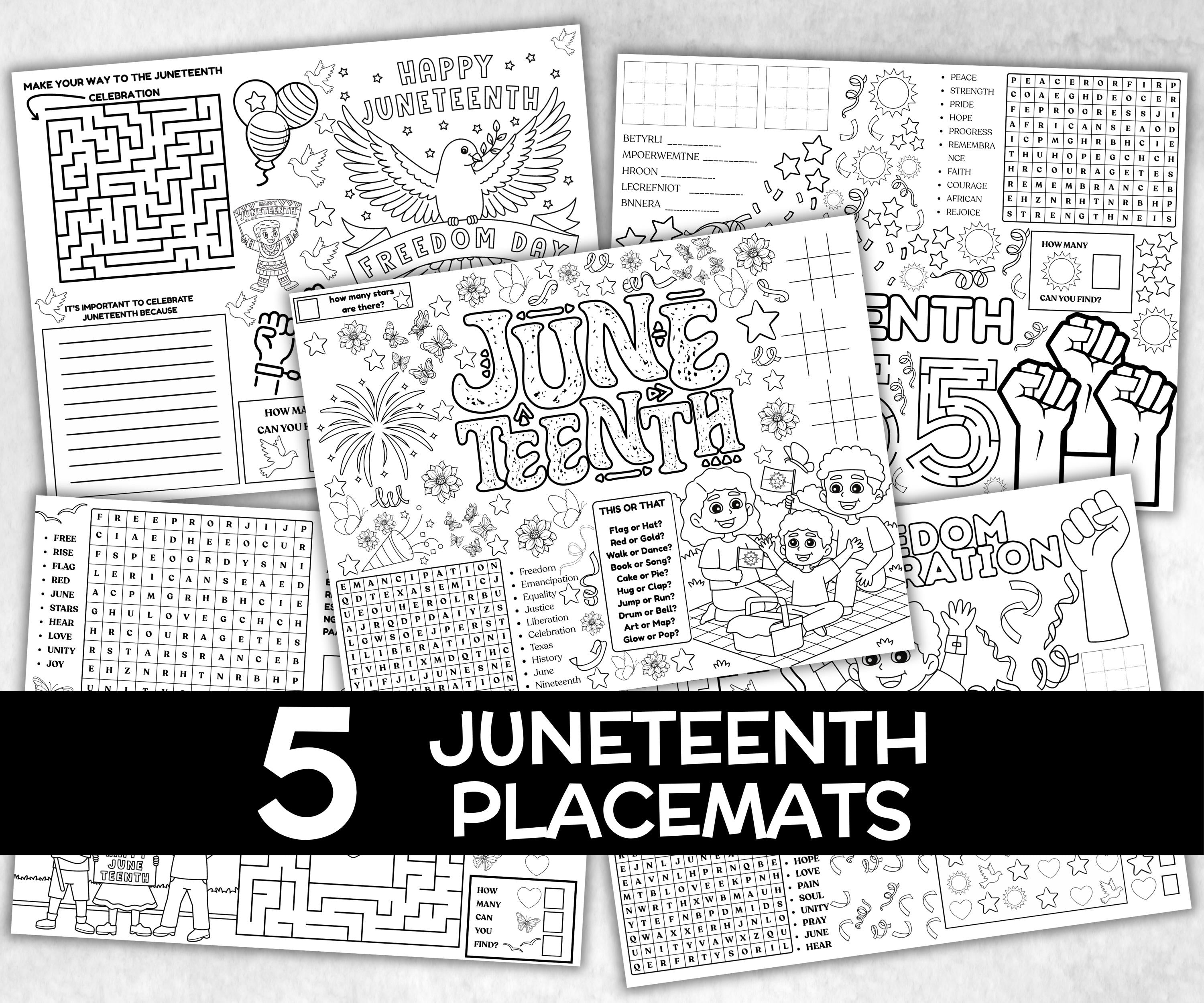 Juneteenth printable Placemat, Black History, african american, Dinner games, Juneteenth School, Juneteenth Activity, coloring page activity-Holidays -TheHustlingCatLady-Party Games