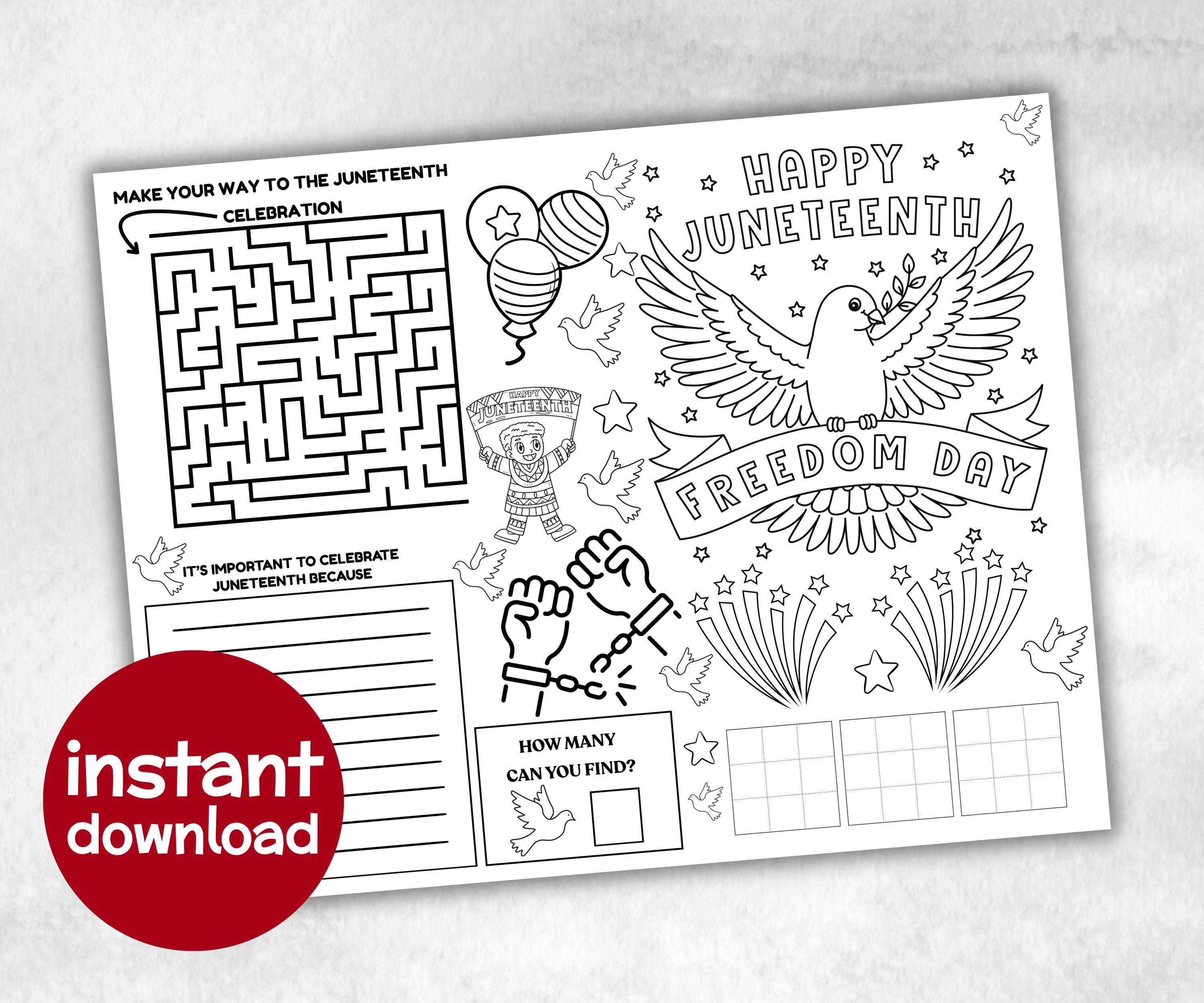 Juneteenth printable Placemat, Black History, african american, Dinner games, Juneteenth School, Juneteenth Activity, coloring page activity-Holidays -TheHustlingCatLady-Party Games