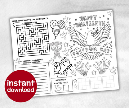 Juneteenth printable Placemat, Black History, african american, Dinner games, Juneteenth School, Juneteenth Activity, coloring page activity-Holidays -TheHustlingCatLady-Party Games