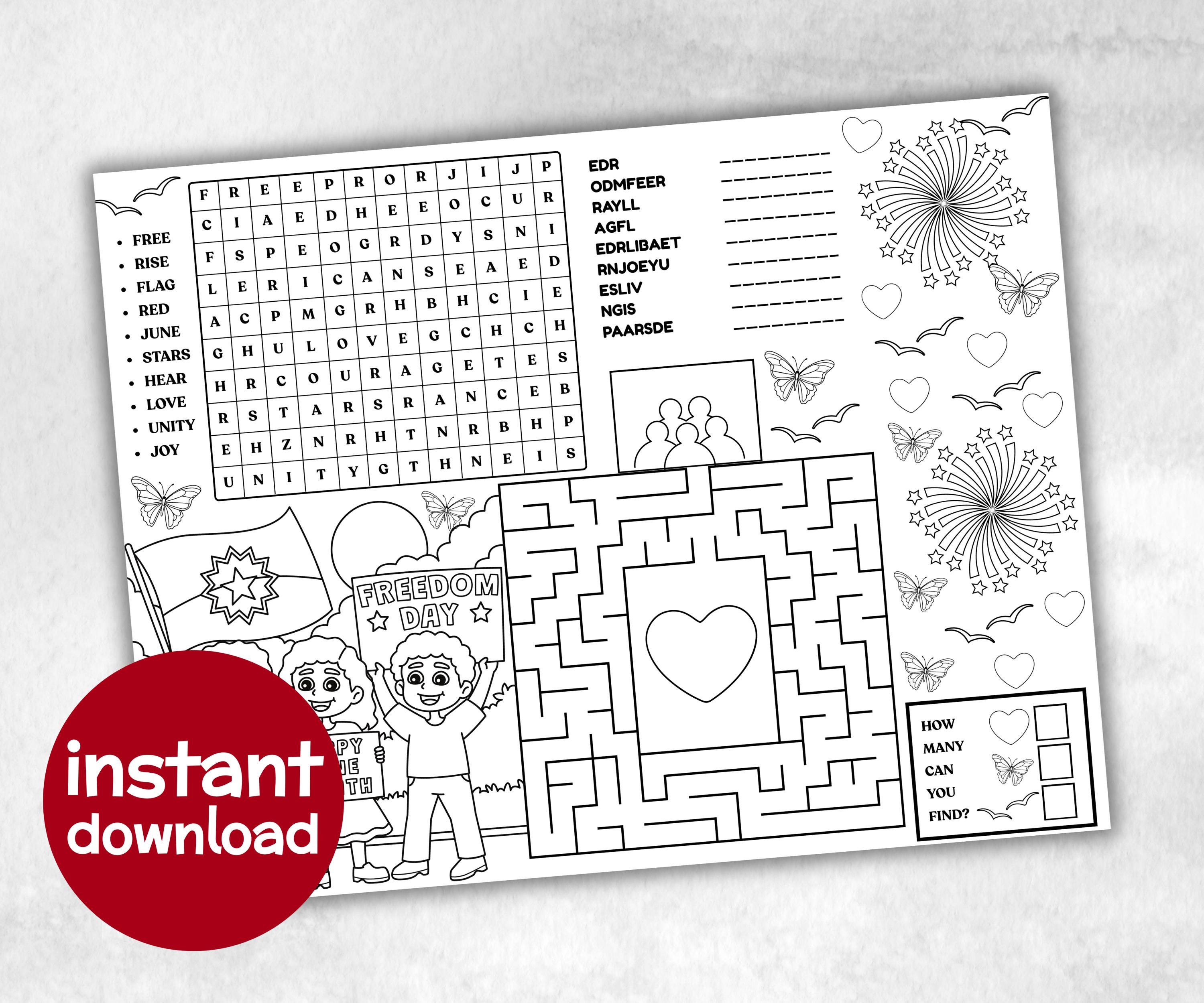 Juneteenth printable Placemat, Black History, african american, Dinner games, Juneteenth School, Juneteenth Activity, coloring page activity-Holidays -TheHustlingCatLady-Party Games