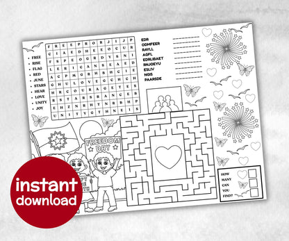 Juneteenth printable Placemat, Black History, african american, Dinner games, Juneteenth School, Juneteenth Activity, coloring page activity-Holidays -TheHustlingCatLady-Party Games