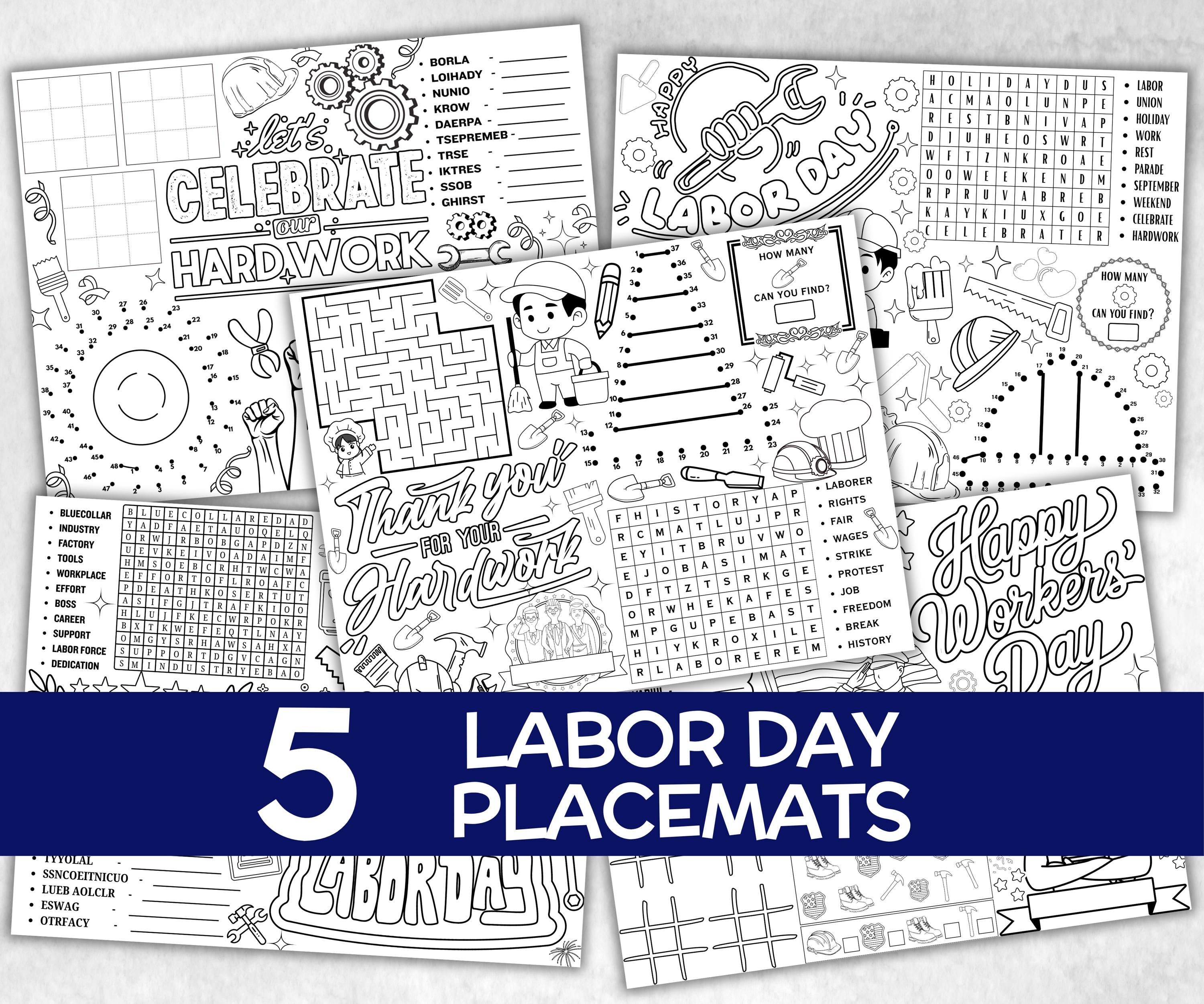 Labor Day printable Placemat, Labor Day Activity, coloring page, America Game, Patriotic Party Game, Memorial Day, Games For Kids, puzzles-Holidays -TheHustlingCatLady-Party Games
