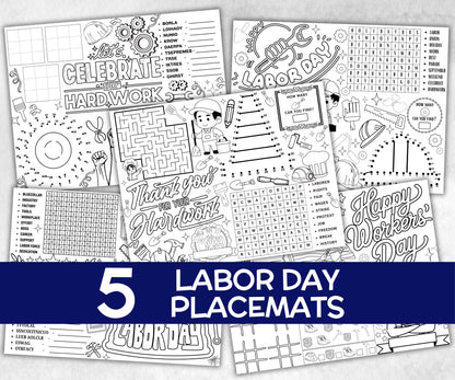 Labor Day printable Placemat, Labor Day Activity, coloring page, America Game, Patriotic Party Game, Memorial Day, Games For Kids, puzzles-Holidays -TheHustlingCatLady-Party Games