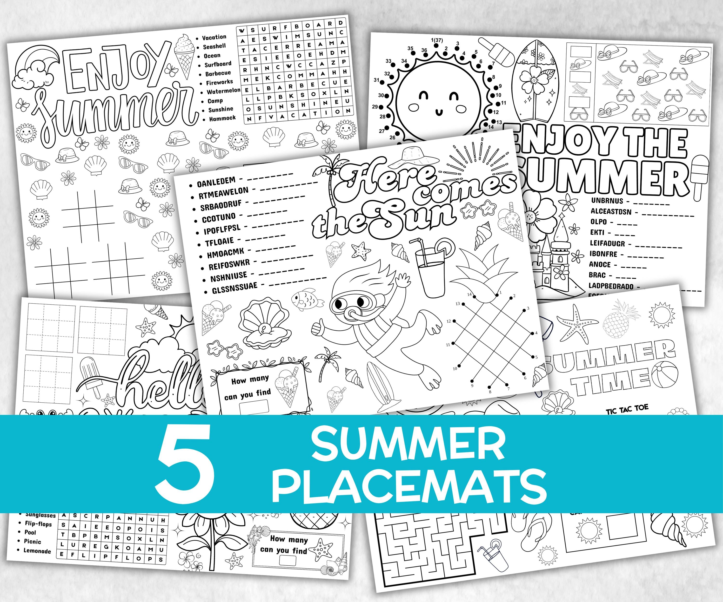 Summer Placemat, Activity Placemat, Puzzles Placemat, coloring page, beach day, kids Activity, Spring Placemats, Summer Camp, Summertime-Holidays -TheHustlingCatLady-Party Games