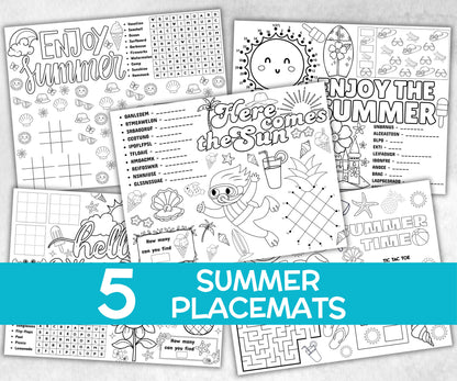 Summer Placemat, Activity Placemat, Puzzles Placemat, coloring page, beach day, kids Activity, Spring Placemats, Summer Camp, Summertime-Holidays -TheHustlingCatLady-Party Games