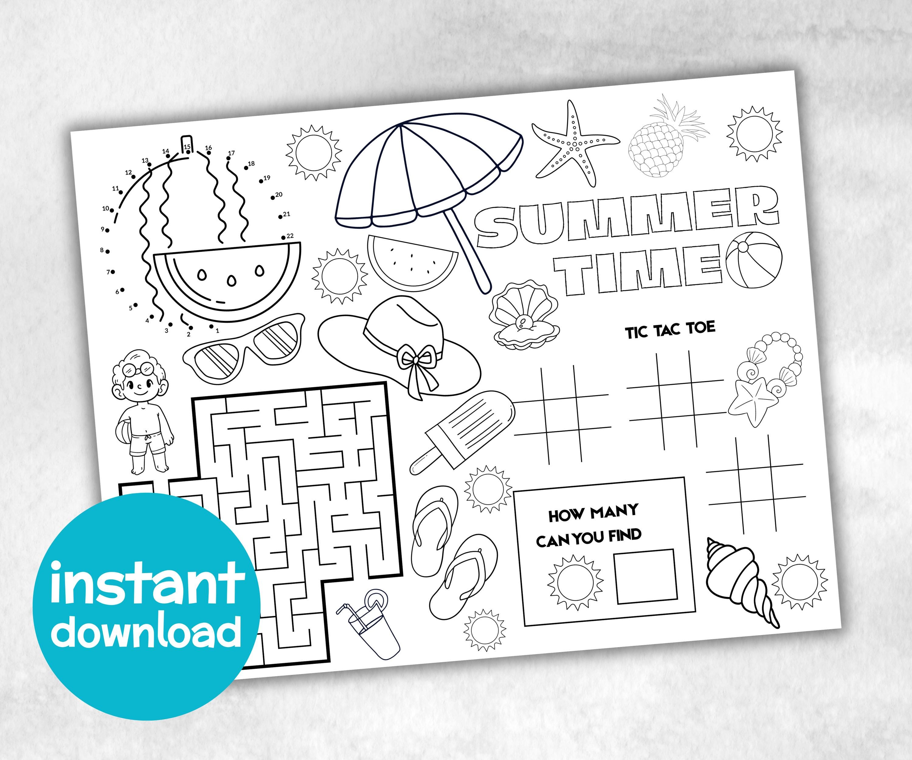 Summer Placemat, Activity Placemat, Puzzles Placemat, coloring page, beach day, kids Activity, Spring Placemats, Summer Camp, Summertime-Holidays -TheHustlingCatLady-Party Games