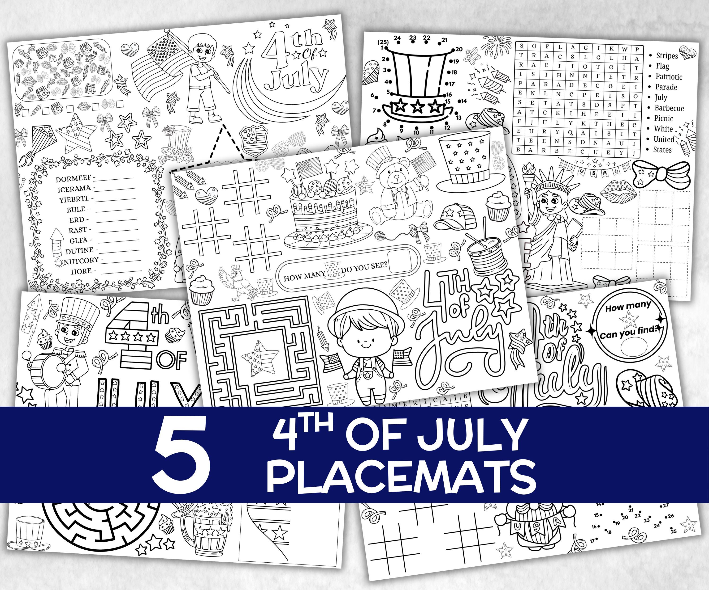 Fourth of July Placemat, Activity Placemat, Puzzles coloring page, independence day, 4th of july, Barbeque BBQ game, patriotic bundle, quiz-Holidays -TheHustlingCatLady-Party Games