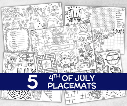Fourth of July Placemat, Activity Placemat, Puzzles coloring page, independence day, 4th of july, Barbeque BBQ game, patriotic bundle, quiz-Holidays -TheHustlingCatLady-Party Games