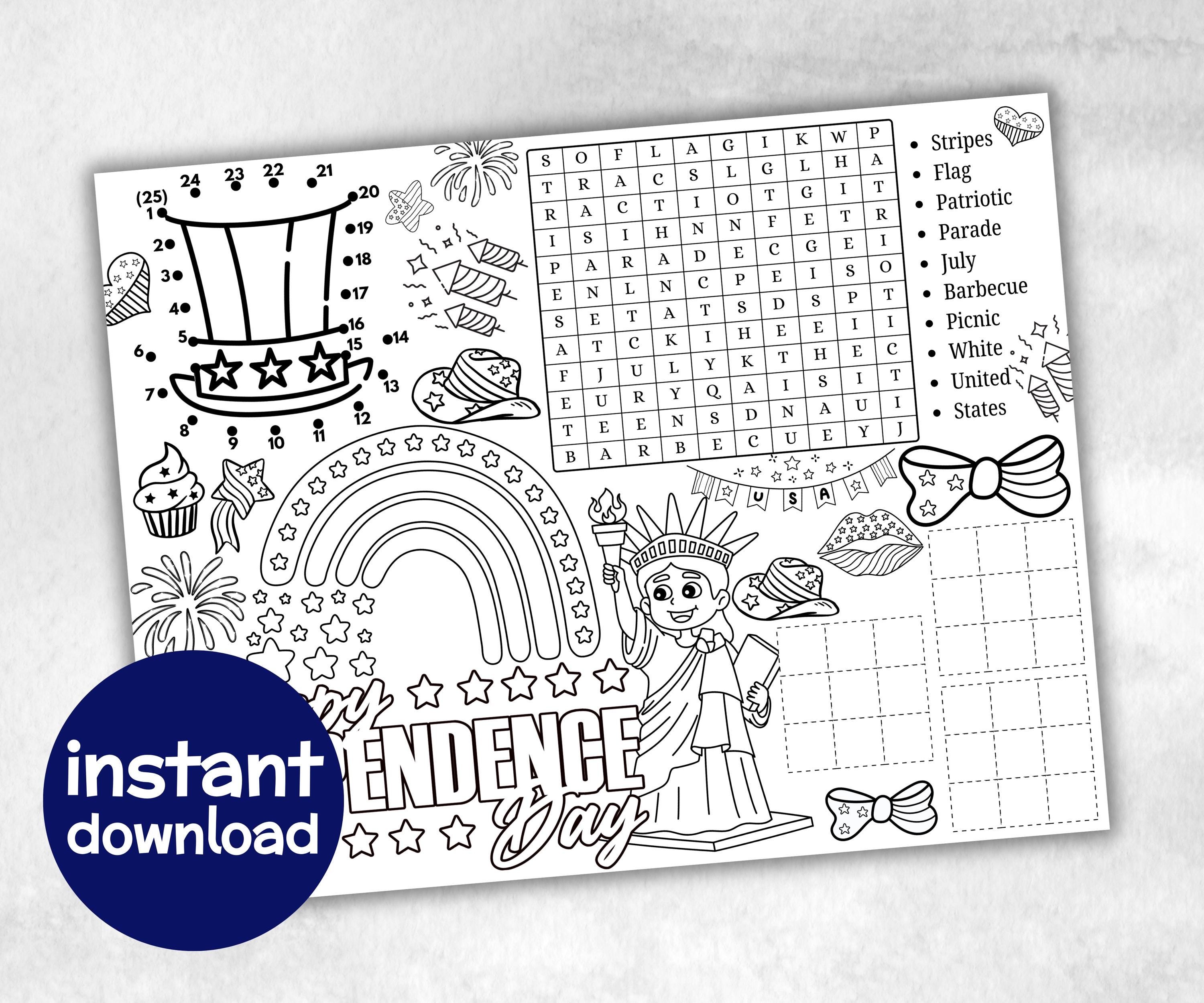 Fourth of July Placemat, Activity Placemat, Puzzles coloring page, independence day, 4th of july, Barbeque BBQ game, patriotic bundle, quiz-Holidays -TheHustlingCatLady-Party Games