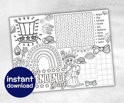 Fourth of July Placemat, Activity Placemat, Puzzles coloring page, independence day, 4th of july, Barbeque BBQ game, patriotic bundle, quiz-Holidays -TheHustlingCatLady-Party Games
