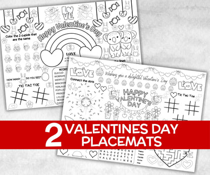 Valentines day Placemat, Activity Placemat, Puzzles coloring page, Valentines Activity, Valentine'S Day Party Gift, Printable Placemat game-Holidays -TheHustlingCatLady-Party Games