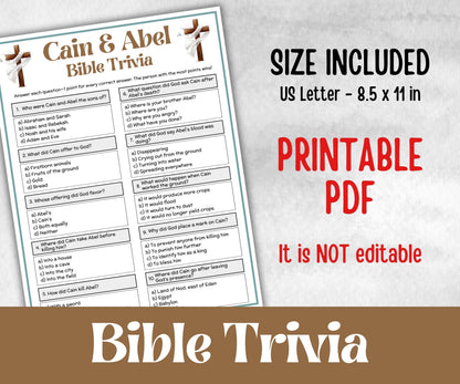 Cain and Abel Trivia, Bible Camp, Bible Study riddles, Holiday Party Games, womens retreat group party, Old Testament Trivia, Youth Group