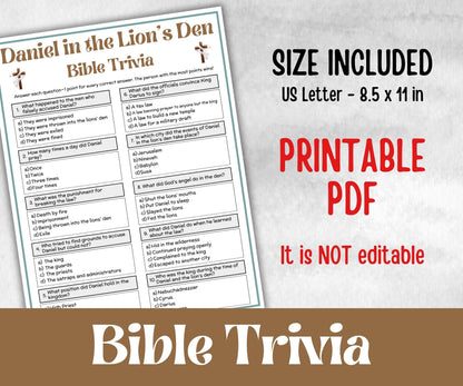Daniel in the Lion's Den Trivia, Bible Camp, Bible Study riddles, Holiday Party, womens retreat group party, Old Testament Trivia, Youth