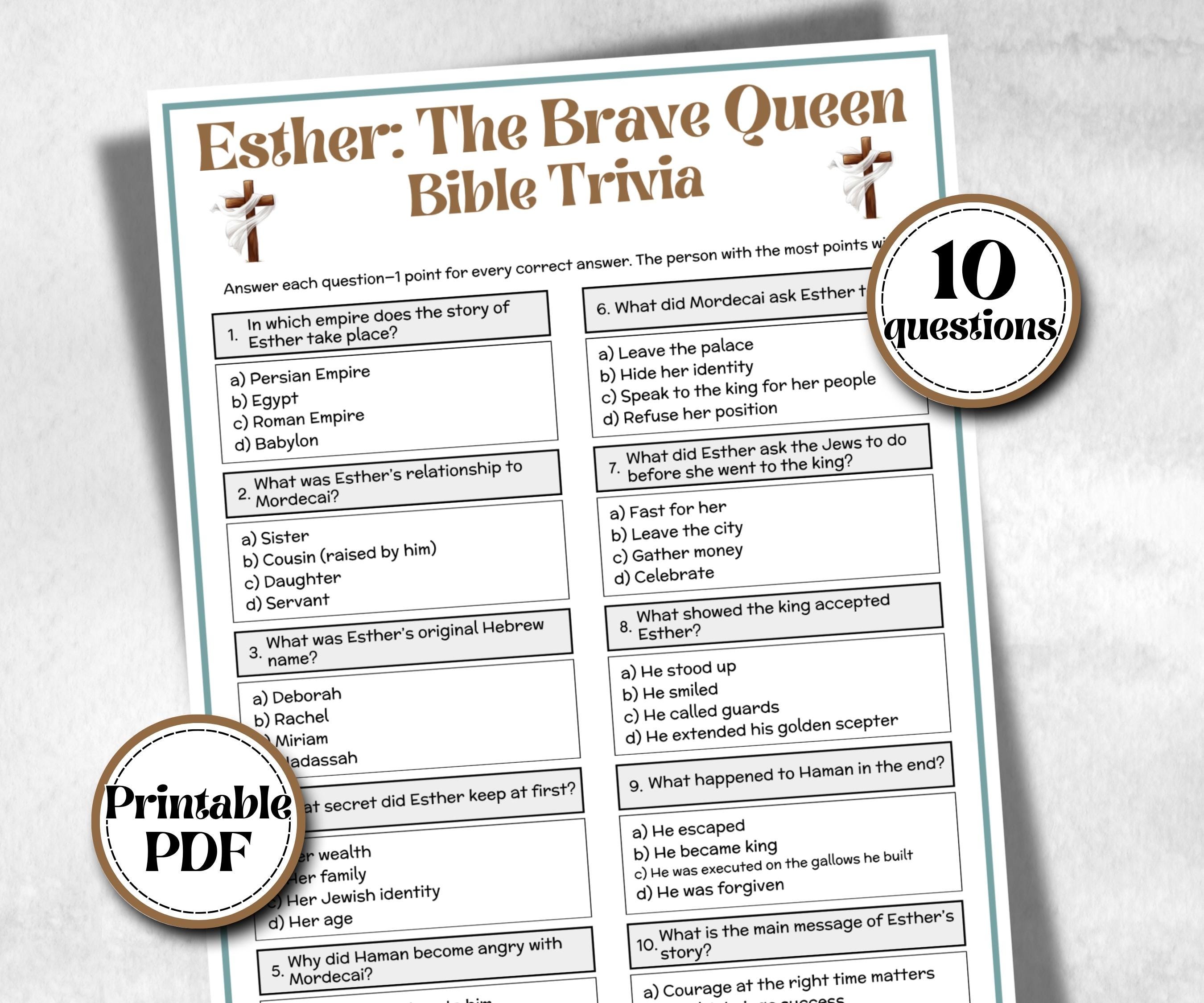 Esther The Brave Queen Trivia, Holiday Party, Old Testament Trivia, Church Lesson, Bible Study riddle, Bible Camp, womens retreat group