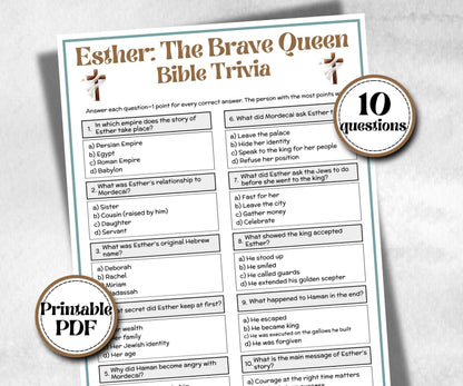 Esther The Brave Queen Trivia, Holiday Party, Old Testament Trivia, Church Lesson, Bible Study riddle, Bible Camp, womens retreat group