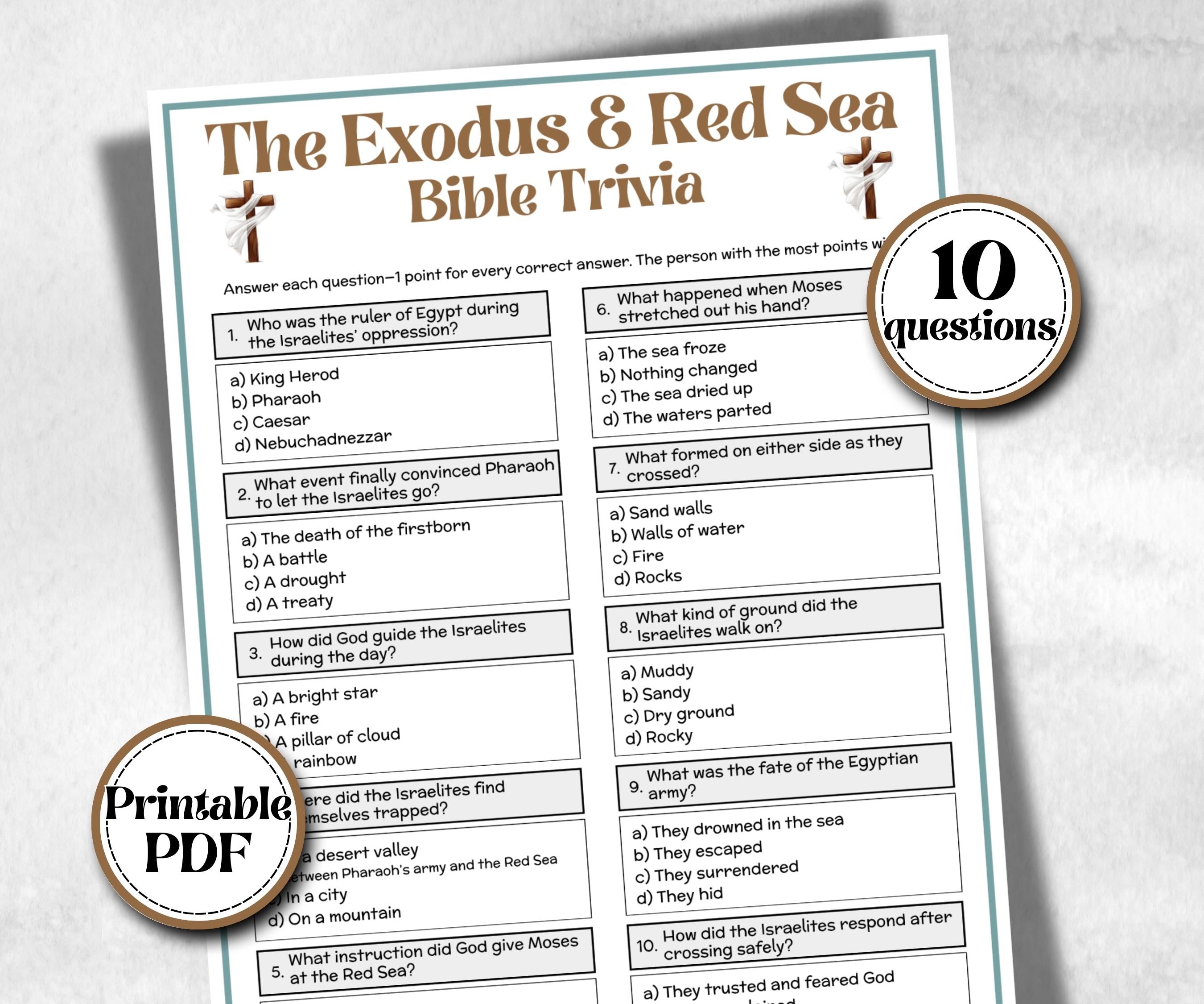 Exodus and Red Sea Trivia, Holiday Party, Old Testament Trivia, Church Lesson, Bible Study riddle, Bible Camp, womens retreat group, Youth