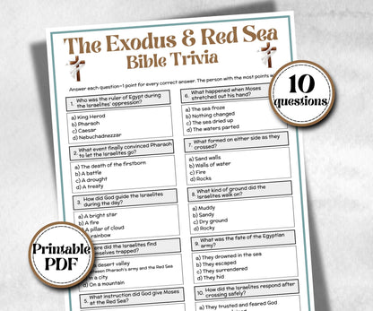 Exodus and Red Sea Trivia, Holiday Party, Old Testament Trivia, Church Lesson, Bible Study riddle, Bible Camp, womens retreat group, Youth