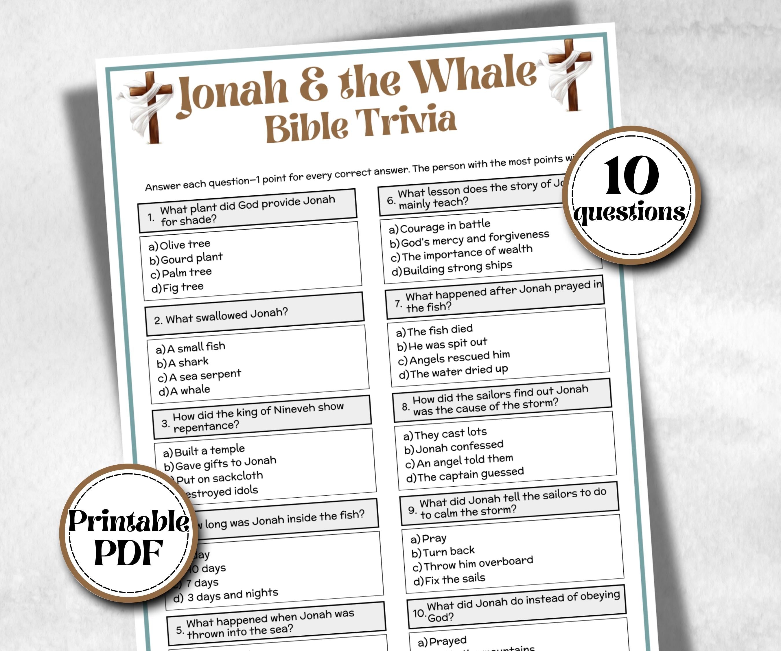Jonah and the Whale Trivia, Holiday Party, Old Testament Trivia, Church Lesson, Bible Study riddle, Bible Camp, womens retreat group, youth
