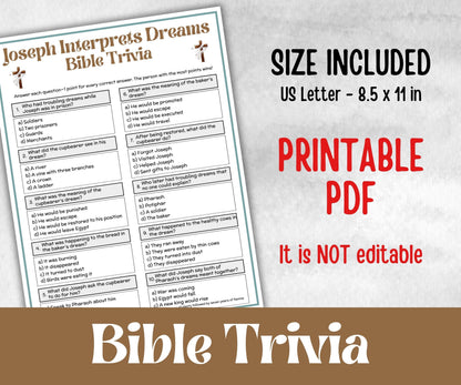 Joseph Interprets DreamsTrivia, Holiday Party, Old Testament Trivia, Church Lesson, Bible Study riddle, Bible Camp, womens retreat group