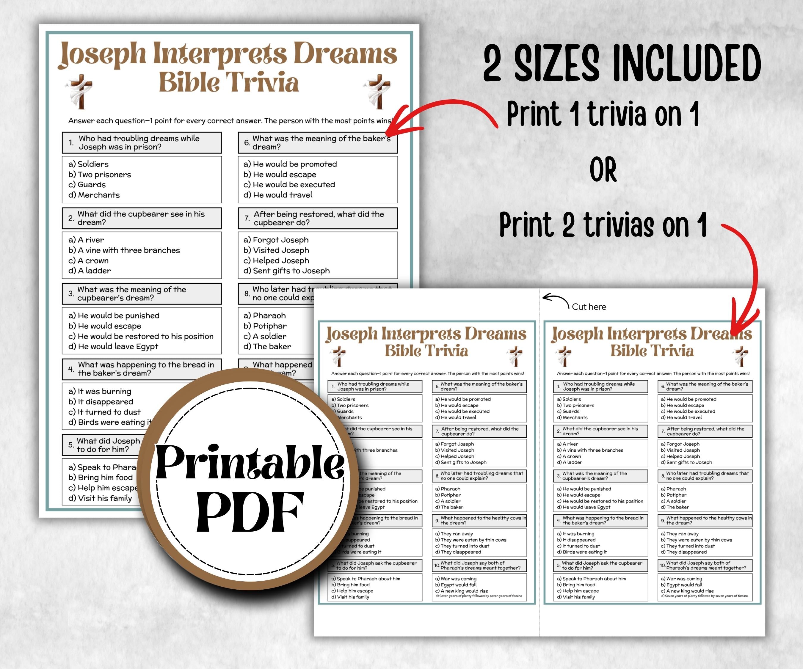 Joseph Interprets DreamsTrivia, Holiday Party, Old Testament Trivia, Church Lesson, Bible Study riddle, Bible Camp, womens retreat group