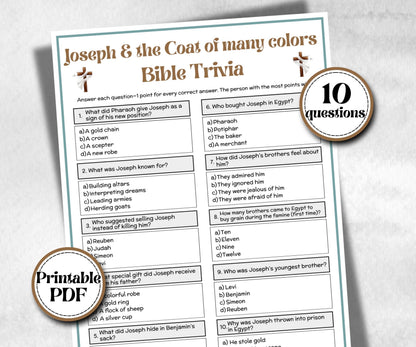 Joseph and the Coat of many colors Trivia, Holiday Party, Old Testament Trivia, Church Lesson, Bible Study riddle, Bible Camp, womens retreat group, youth