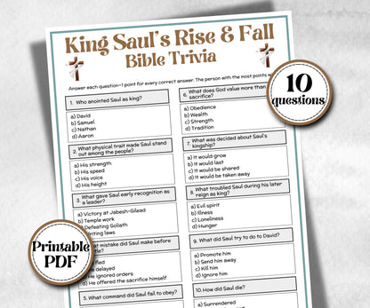 King Sauls Rise and Fall Trivia, Holiday Party, Old Testament Trivia, Church Lesson, Bible Study riddle, Bible Camp, womens retreat group